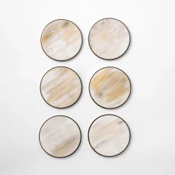 Natural White Blond Horn Coasters 6 pcs