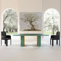 Nature Rectangular Green & Golden Wooden Dining Table