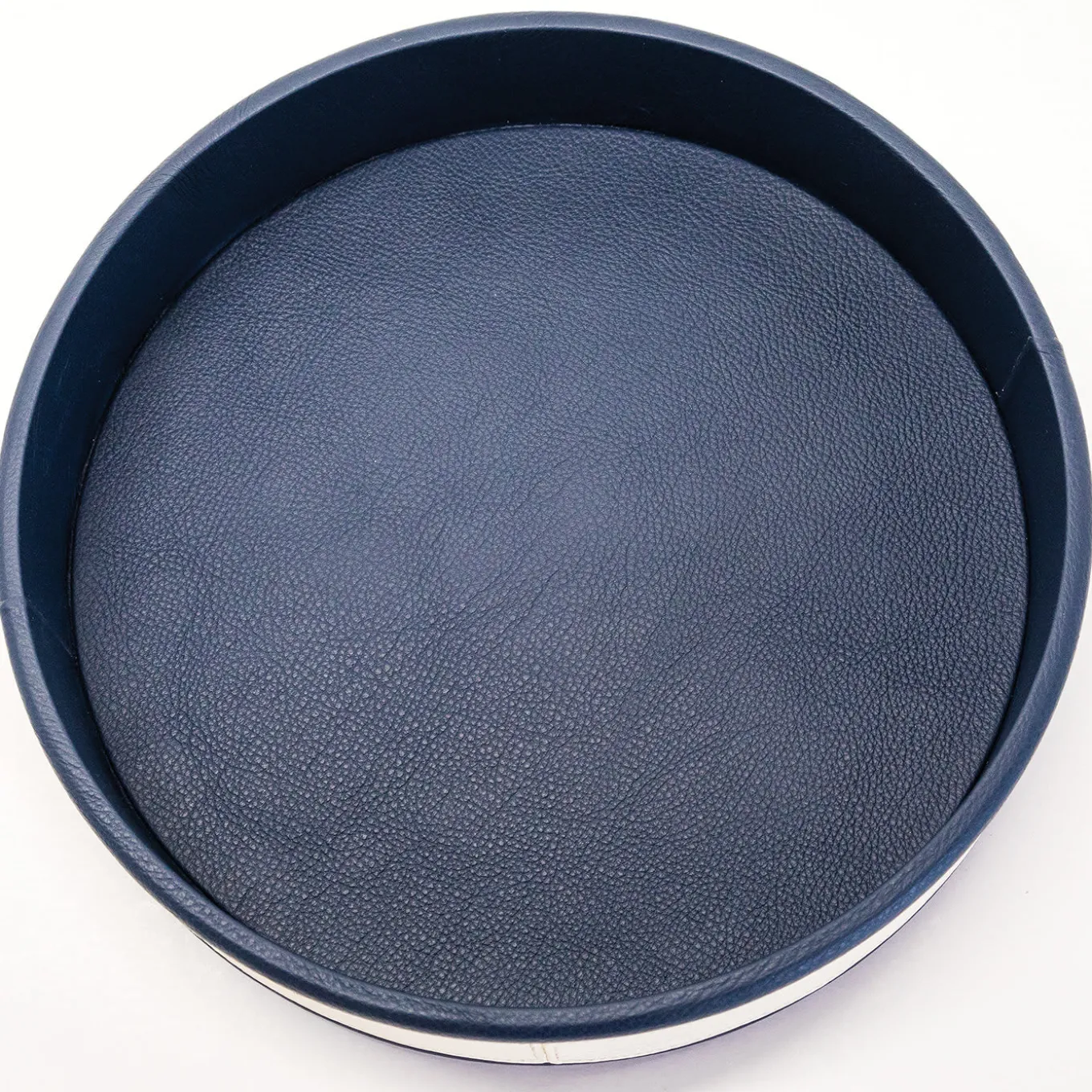 Navy Round Leather Tray