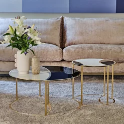 Nilo Set of 2 Calacatta Marble & Glass NestingTables