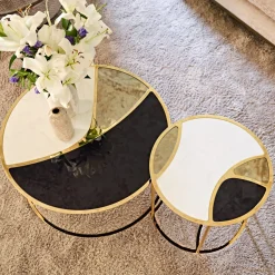 Nilo Set of 2 Calacatta Marble & Glass NestingTables