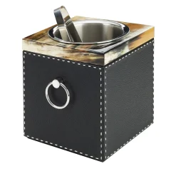 Nives Black Leather & Horn Ice Bucket