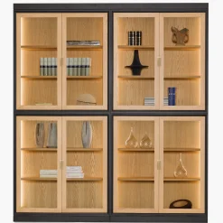 Novecento Four-Door Glass Ash Wood Cabinet