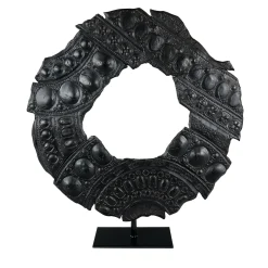 Néra Black Ceramic Sculpture with Pedestal by Gabriele Mengoni