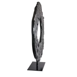 Néra Black Ceramic Sculpture with Pedestal by Gabriele Mengoni
