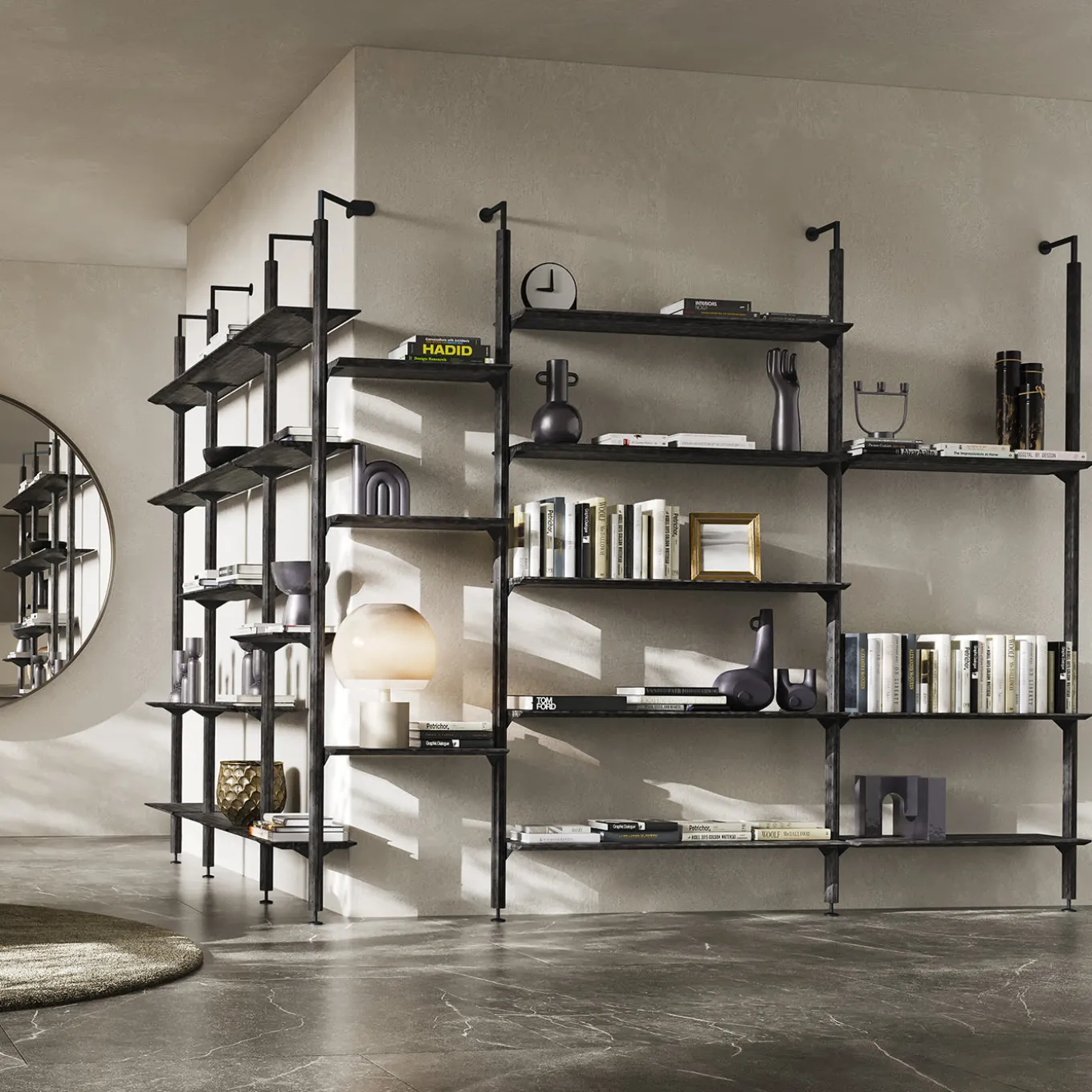 Octagon Ash Wood Bookshelf with 10 Shelves by Norberto Delfinetti