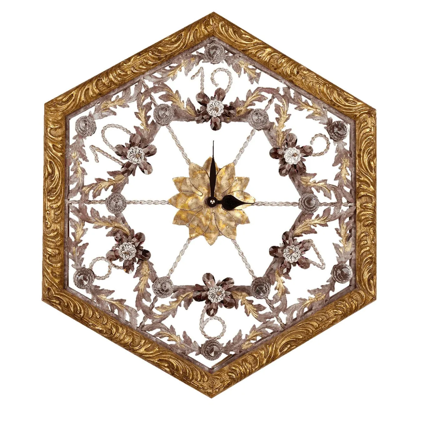 Octagonal Floral Golden Wall Clock
