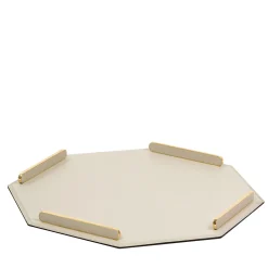 Octagonal Golden/Beige Leather Tray