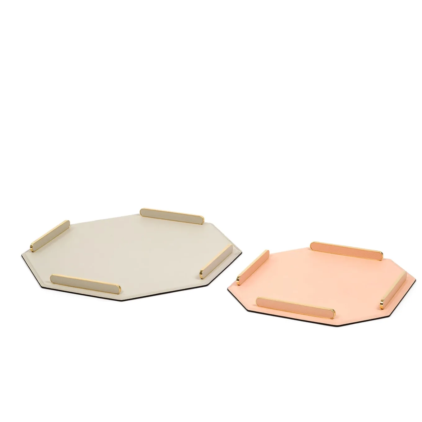 Octagonal Golden/Beige Leather Tray