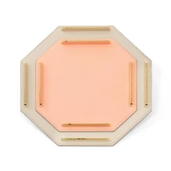 Octagonal Golden/Beige Leather Tray