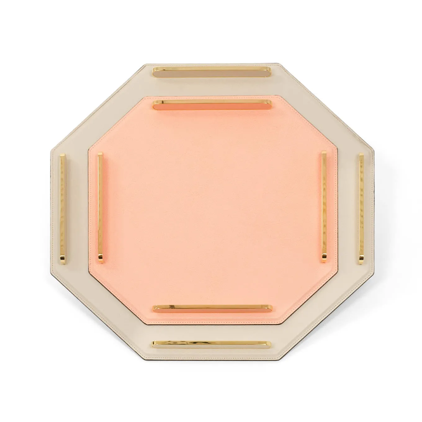 Octagonal Golden/Beige Leather Tray