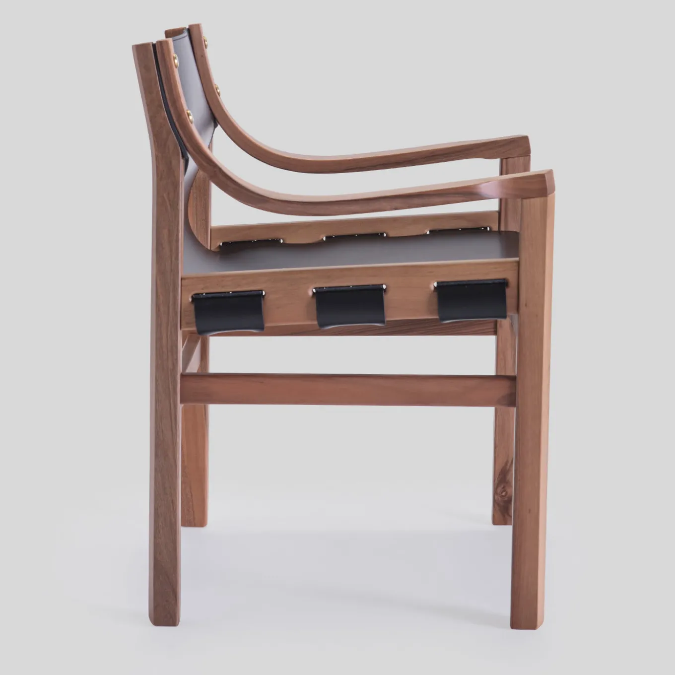 Old Livoni Vintage Black Leather Chair in Walnut Wood Frame by Studio Livoni