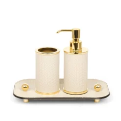 Olimpia 4-Piece Round Bathroom Gold/Beige Leather Bathroom Set