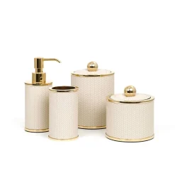 Olimpia 4-Piece Round Bathroom Gold/Beige Leather Bathroom Set