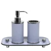 Olimpia Round Chromed/Light-Blue Leather Bathroom Set