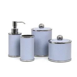 Olimpia Round Chromed/Light-Blue Leather Bathroom Set