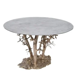 Olivo lost-wax cast bronze Dining Table with a natural aluminum cast top