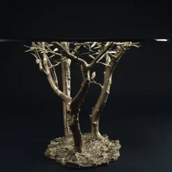 Olivo lost-wax cast bronze Dining Table with a natural aluminum cast top