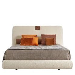 Onigiri Milk Bouclé Bed with Walnut Accents