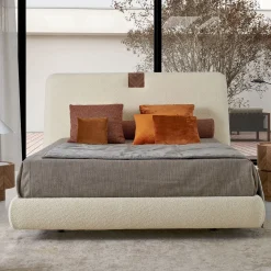 Onigiri Milk Bouclé Bed with Walnut Accents