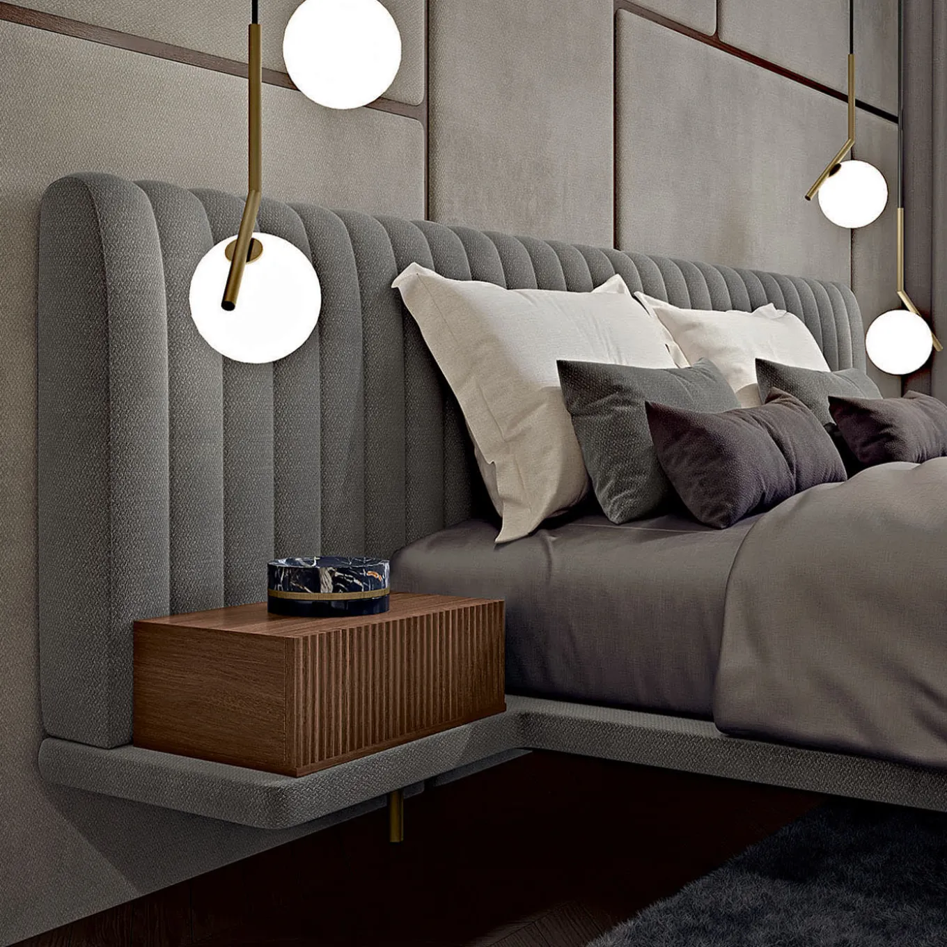 Opale Large Channeled Gray Double Bed