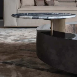 Orbital Lacquered Black Wood With Marble Tray Round Coffe Table