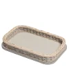 Orsay Beige Leather and Rattan Rectangular Mini Tray