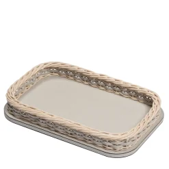 Orsay Beige Leather and Rattan Rectangular Mini Tray