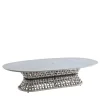 Outdoor Gray Oval Cocktail Table With Stone Top