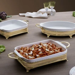 Oval Baking Dish with Two-Handle Golden Holder