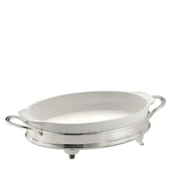 Oval Baking Dish with Two-Handle Silver Holder