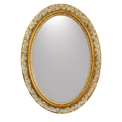 Oval Mirror with Capodimonte Porcelain Daisies and Hand-Applied Gold Leaf