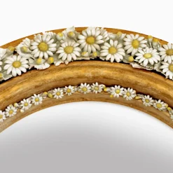 Oval Mirror with Capodimonte Porcelain Daisies and Hand-Applied Gold Leaf