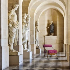 Over purple leather armchair