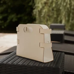 Panna Cotta & White Leather Magazine Holder