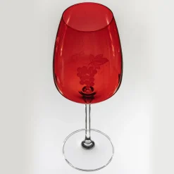 Parigi Set of 6 Etchhed Red & Transparent Stem Water Glasses