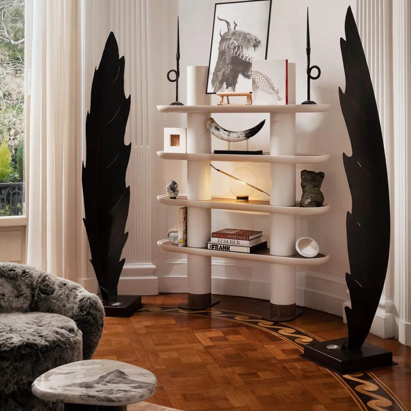 Pauline White Carrara Marble Round Mirror