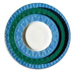 PEACOCK RIM SOUP PLATE - BLUE
