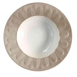 PEACOCK RIM SOUP PLATE - BEIGE