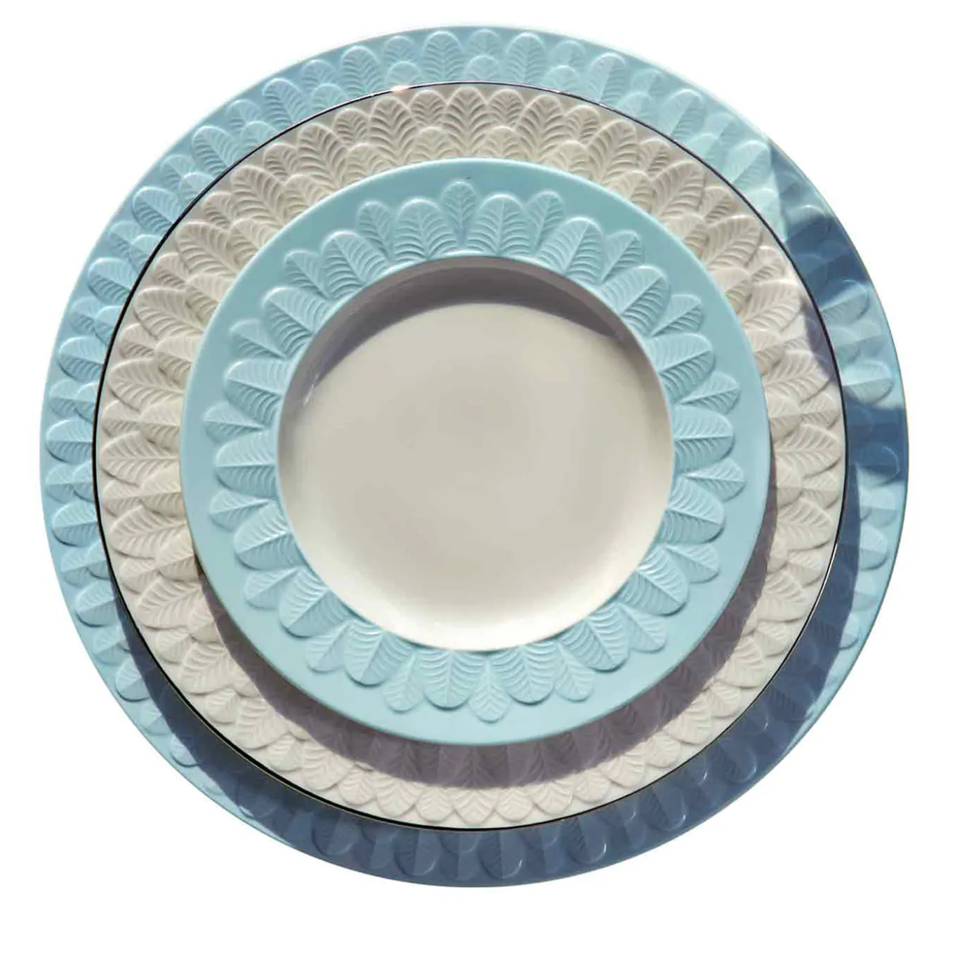 PEACOCK RIM SOUP PLATE . LIGHT BLUE #2