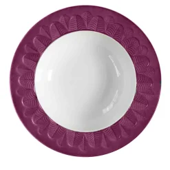 PEACOCK RIM SOUP PLATE - PURPLE