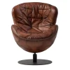 Pelè hand-patinated brown Crust leather swivel armchair