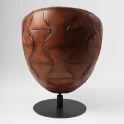 Pelè hand-patinated brown Crust leather swivel armchair