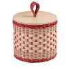 Perla Low Pink and Natural Wicker Jar with Wood Lid