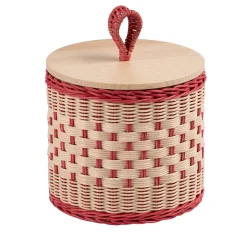 Perla Low Pink and Natural Wicker Jar with Wood Lid