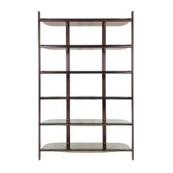 Petra Red Metal Bookcase with Curved Bronze Glass Shelves