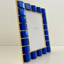 Photo Frame in 24K Gold-Plated Brass and Handmade Blue Crystal