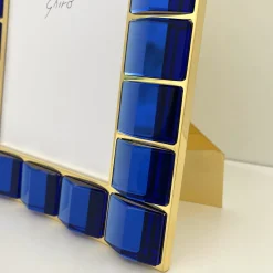Photo Frame in 24K Gold-Plated Brass and Handmade Blue Crystal