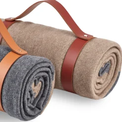 2-Piece Set of Gray Cashmere Blanket & Cognac Leather Belt