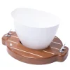 2-Piece Set of White Glacette + Teak Base